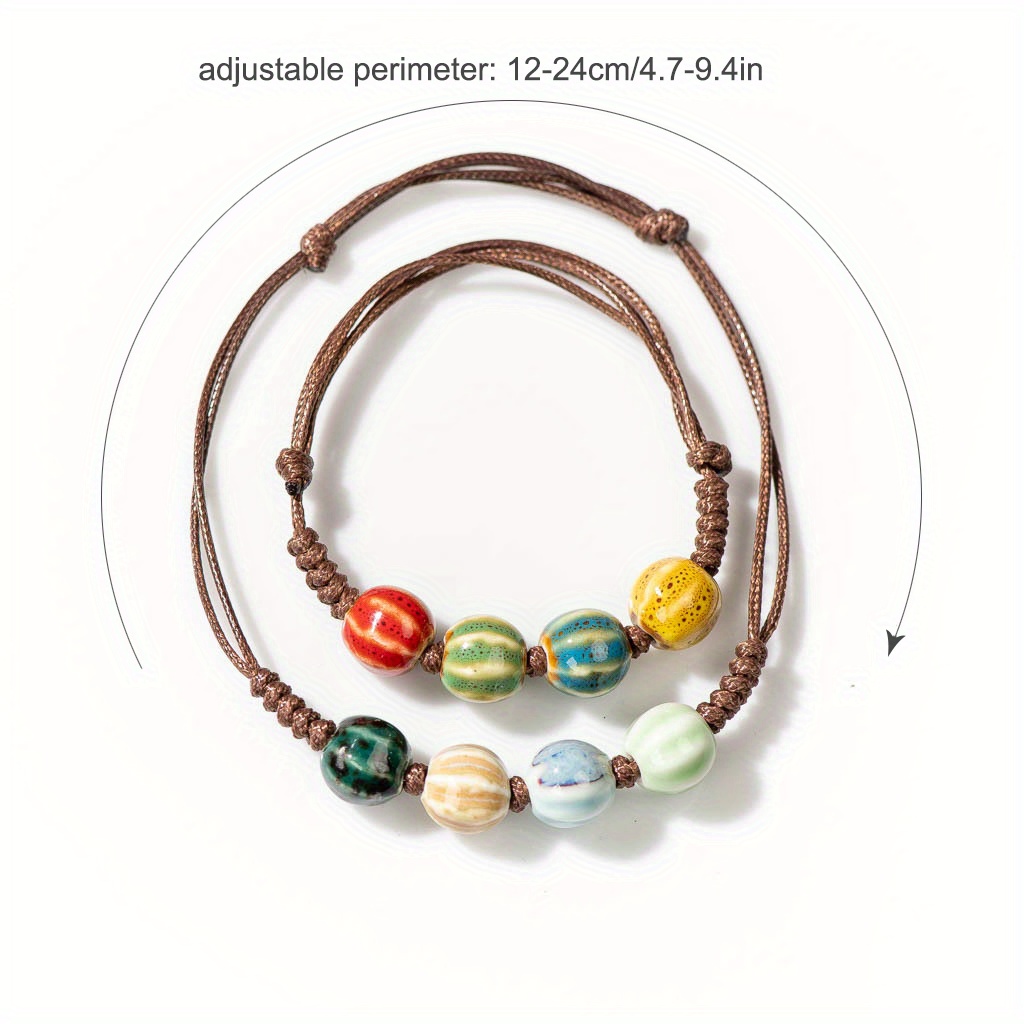 Bohemian Adjustable Ceramic Beads Bracelet Earthy & Multicolor Porcelain Beads